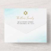 Waterverf Pastel Blue Gold Bat Mitzvah All In One Uitnodiging (Achterkant)