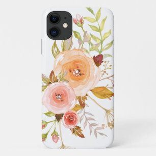 Waterverf Pastel Blush Pink Floral Roos Foliage iPhone 11 Hoesje