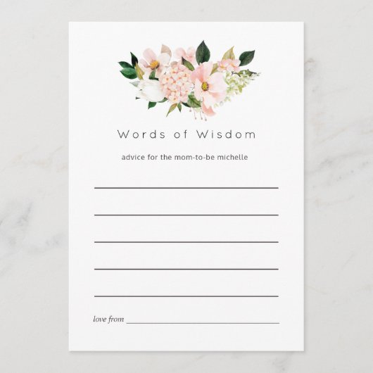 Waterverf Pastel Blush Pink Floral Vrijgezellenfee Advieskaart (Voorkant)