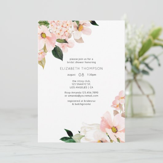 Waterverf Pastel Blush Pink Floral Vrijgezellenfee Kaart (Staand voorkant)