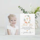 Waterverf Pastel Blush Rozen Communie Dank u Kaart (Staand voorkant)