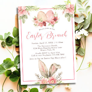 Waterverf Pastel Bunny Ears Bloemen Paasbrunch Kaart