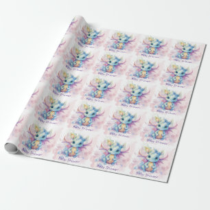Waterverf Pastel Dragon Meisje Baby shower Cadeaupapier