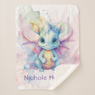 Waterverf Pastel Dragon Meisje Baby shower Gift Sherpa Deken