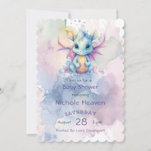 Waterverf Pastel Dragon Meisje Baby shower Schatti Kaart