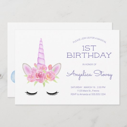 Waterverf Pastel Eenhoorn en Regenboogverjaardag Kaart (Voorkant / Achterkant)