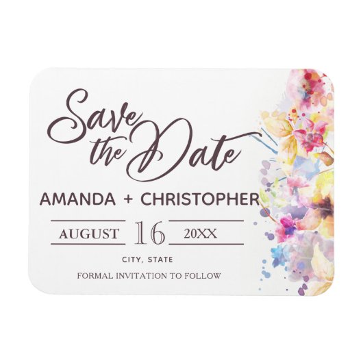 Waterverf Pastel Floral | De datummagneet opslaan Magneet (Horizontaal)