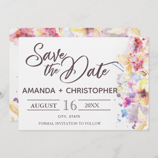 Waterverf Pastel Floral | De Kaart Datum opslaan (Voorkant / Achterkant)