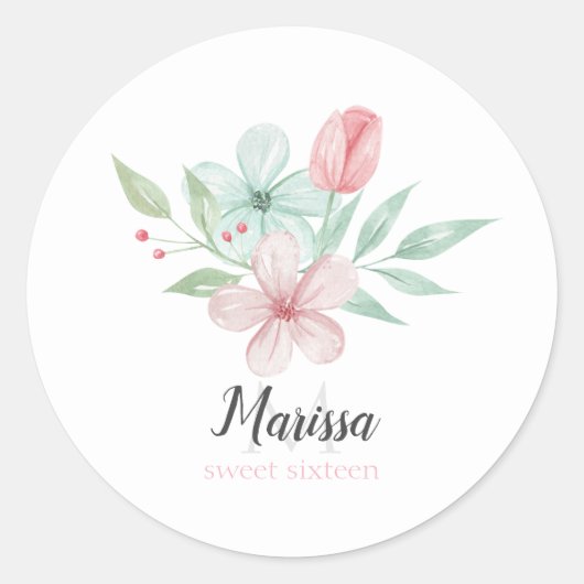 Waterverf Pastel Floral Quinceanera Birthday Ronde Sticker (Voorkant)