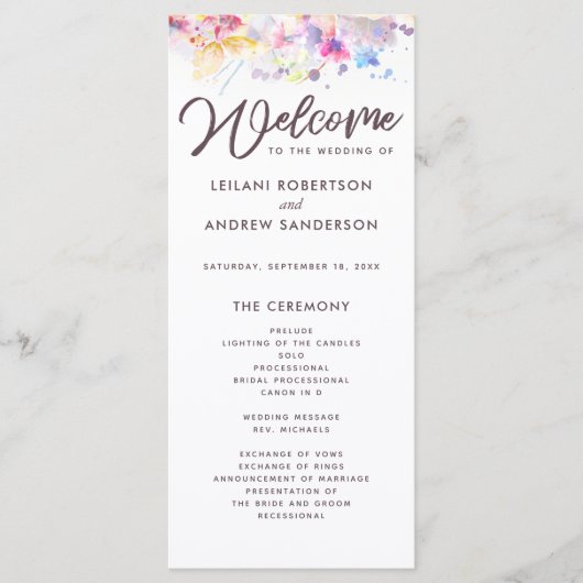Waterverf Pastel Floral Wedding Programme Programma (Voorkant)