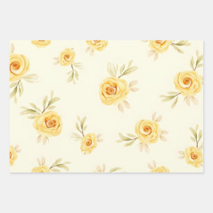 Waterverf Pastel Gele Rozen  Inpakpapier Vel
