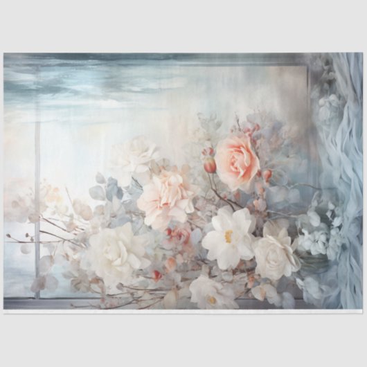 Waterverf pastel groene perzik blush witte bloemen tissuepapier (Voorkant)