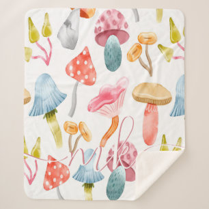 Waterverf Pastel Paddenstoelen Sherpa Deken