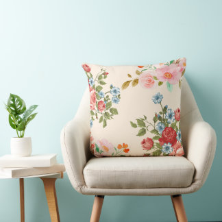 Waterverf pastel romantisch bloemmotief kussen