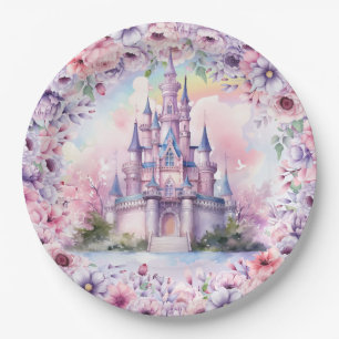 Waterverf Pastel Roze Eenhoorn en Fairy Castle Papieren Bordje
