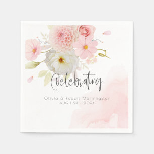 Waterverf Pastel Roze Gemengde Bloemen Servet