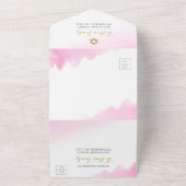 Waterverf Pastel Roze Gouden Bat Mitzvah All In One Uitnodiging (Buitenkant)