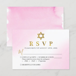 Waterverf Pastel Roze Gouden Bat Mitzvah RSVP Kaar Kaartje