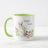 Waterverf Pastel Roze Rozen Bunny Happy Easter Mok (Links)