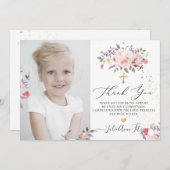 Waterverf Pastel Rozen Communie Dank u Kaart (Voorkant / Achterkant)