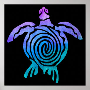 Waterverf Pastel Tie Dye Spiral Zee Turtle Poster