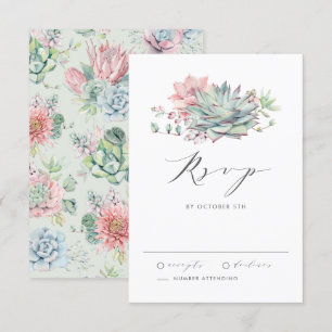 Waterverf pastel vetplanten boeket bruiloft RSVP kaartje