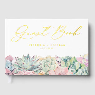 Waterverf pastel vetplanten bruiloft gastenboek