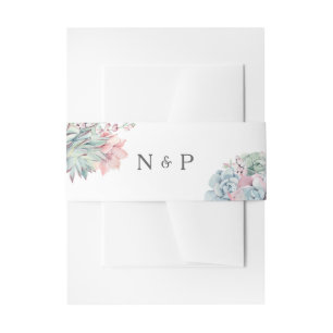 Waterverf pastel vetplanten bruiloft monogram uitnodigingen wikkel