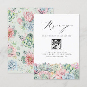 Waterverf pastel vetplanten bruiloft QR-code RSVP Kaartje