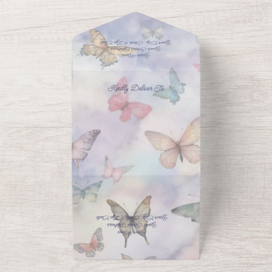 Waterverf Pastel Vlinders met QR Code All In One Uitnodiging (Buitenkant)