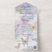 Waterverf Pastel Vlinders met QR Code All In One Uitnodiging (Binnen)