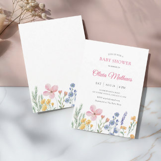 Waterverf Pastel Wilde Bloem Baby Shower Kaart