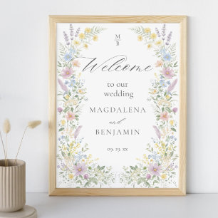 Waterverf Pastel Wilde Bloemen Trouw Welkom Poster