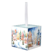Waterverf Pastel Winter Christmas Cube Ornament (Achter hoekig)