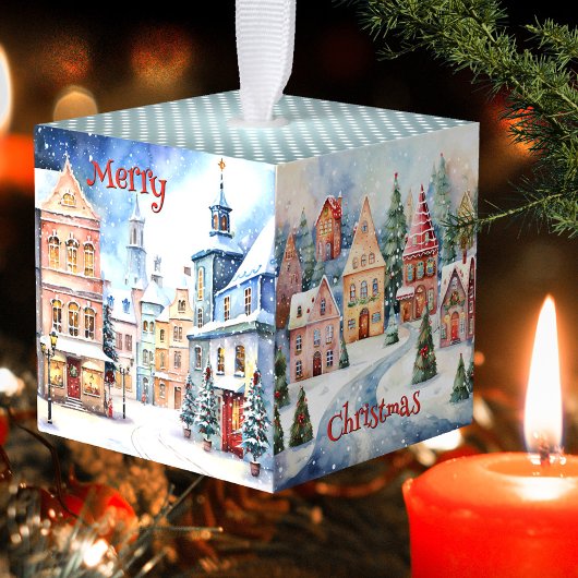 Waterverf Pastel Winter Christmas Cube Ornament