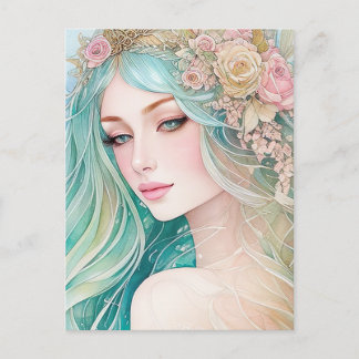 Waterverf Pastel Zeemeermin Briefkaart