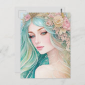 Waterverf Pastel Zeemeermin Briefkaart (Voorkant / Achterkant)