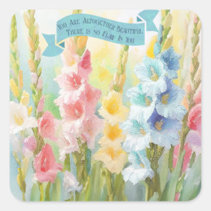 Waterverf Pastel Zwaard Lelies, Salomo 4:7,Moeders Vierkante Sticker