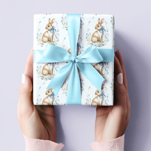 Waterverf Pastelblauwe Paashaas Inpakpapier