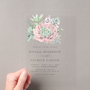 Waterverf Pastelkleurige Succulenten Bruidsboeket Acryl Uitnodigingen