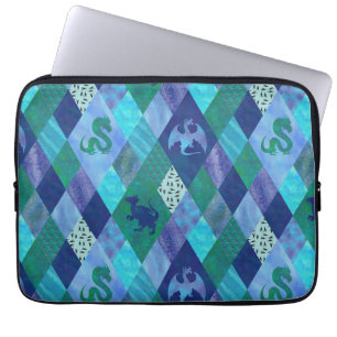 Waterverf Patchwork Dragon in Blue and Green Tape Laptop Sleeve