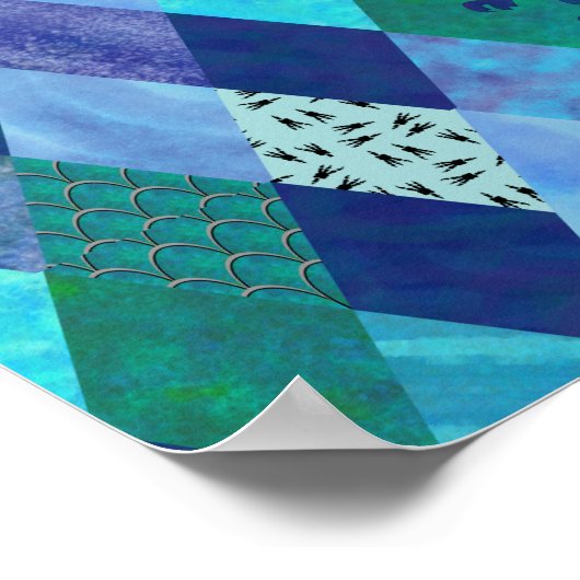 Waterverf Patchwork Dragon in Blue and Green Tape Poster (Hoek)