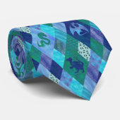 Waterverf Patchwork Dragon in Blue and Green Tape Stropdas (Opgerold)