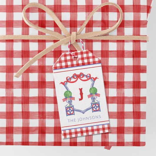 Waterverf Patriottische Amerikaanse vlag Topiary C Cadeaulabel