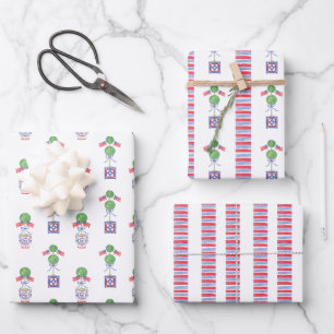 Waterverf Patriottische Amerikaanse vlag Topiary Inpakpapier Vel