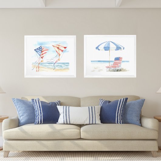 Waterverf Patriottische Rood Wit & Blauw Strand Sc Poster