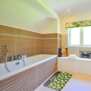 Waterverf patroon citroengeel grijs badmat