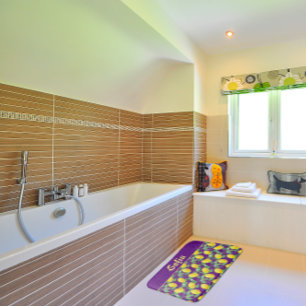 Waterverf patroon citroengeel paarse badmat