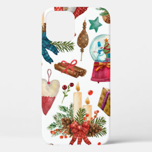 Waterverf Patroon met kerstversiering met Vintage iPhone 12 Hoesje