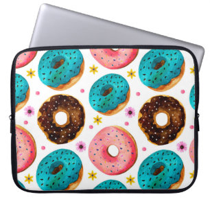 Waterverf patroon met roze, blauw en chocolade d laptop sleeve